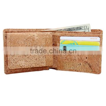 Boshiho grid grain natural cork flip bifold wallet