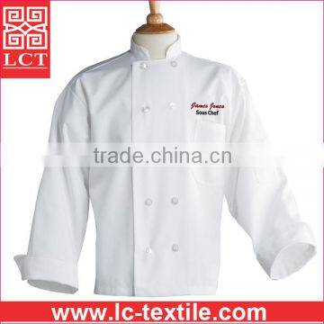 Recommend top level quality embroidery custom chef uniform with pocket on sleeves(LCTU0014)