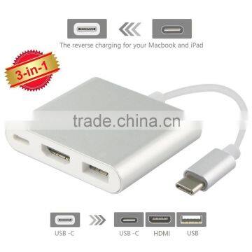 Aluminum Alloy 3 In 1 USB 3.1 Type C to HDMI Adapter