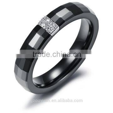 Bling Black Ceramic Ring With CZ Stones Inlaid, Women's Ceramic Ring