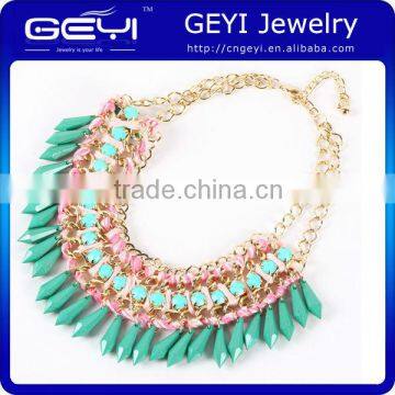 2014 wholesale chunky European factory price statement fashion necklace Bejeweled Fringe corded bib Necklace