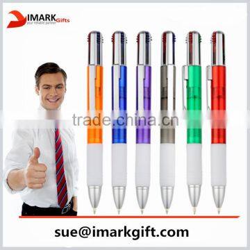 best selling 4 in 1 multicolor plastic ballpoint pen with milky rubber