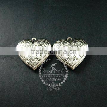 28mm Vintage Style Antiqued Silver Flower Engraved Heart Shape Photo Locket Pendant Charm DIY Supplies 1133007