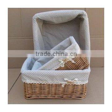 cotton cloth liner handmade willow basket for food or goods storage