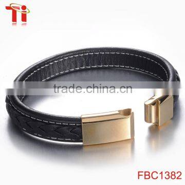 Genuine Leather Rope Magnetic Bracelet Locking Stainless Steel Bracelet for Men photo-5