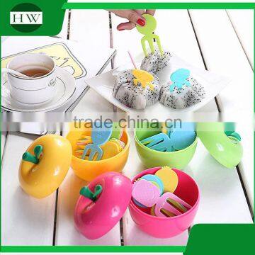 Plastic Tableware Kid Cartoon Apple Shaped Fruit Fork Set photo-3
