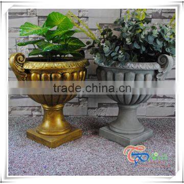 Fiberglass Urn Outdoor Decorative Handmade Trophy Gold Foil Flower Pot photo-2