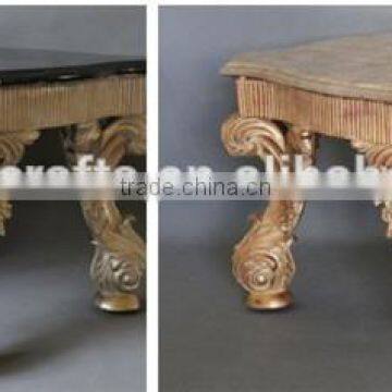 Champagne Gold Coffee Table With Marble Top, French Furniture photo-3