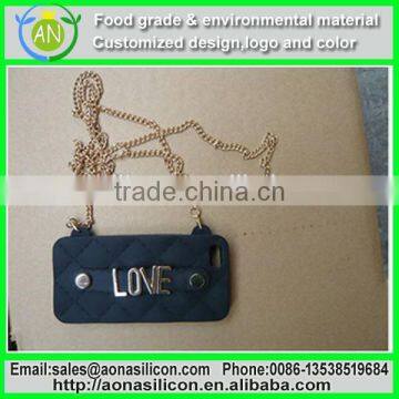 Metal LOVE label silicone ball chain cell mobile cover|black silicone mobile case