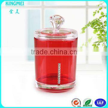 Red acrylic new product round swab box,toothpick box with lid