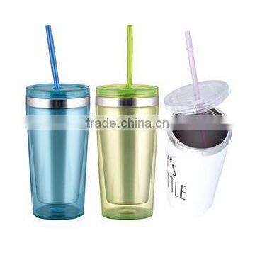 280ml/350ml/450ml Stainless Steel Inner Steel Outer Plastic Double Layer Cup With Straw photo-4