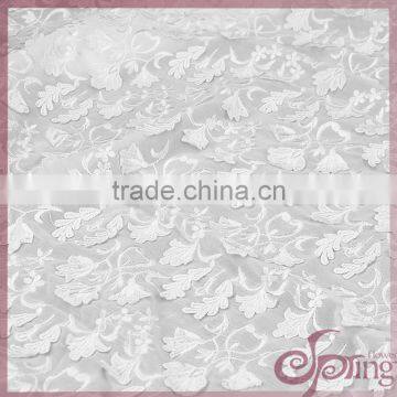 White floral chiffon lace embroidery fabric, fashion applique designs lace