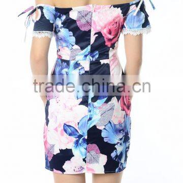 Guangzhou Woman Clothes Floral Print off Shoulder Dress Women Summer photo-4