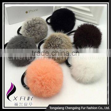 CX-E-12 Genuine Rabbit Fur Ball Elastic Hair Band