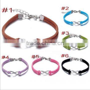 Infinity 8 Charms Suede Leather Bracelets Multicolor Infinity Love Charm Woven Cord Bracelets for Promotional Gifts