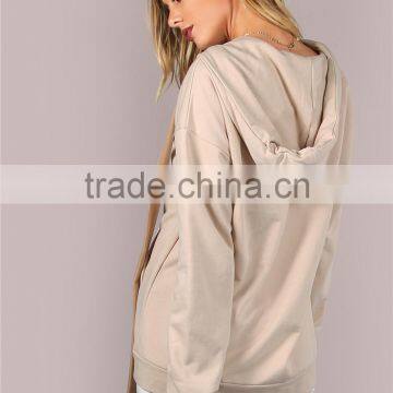 Plain Oversized Zip Up Jacket Velvet Drawstring With Hoody Women Long Sleeve Pocket Coat photo-4