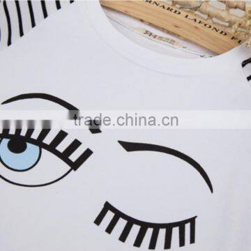 Women Creative Face Eyes Cotton Causal t Shirt photo-2
