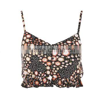 2015 Summer Trendy Flower Print Cropped Fit Casual Tops for Ladies photo-5