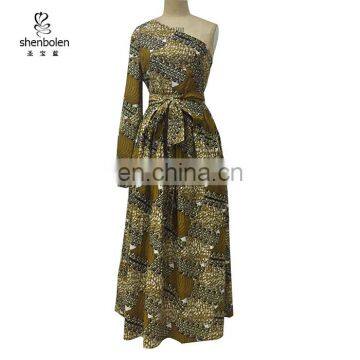 CS0002 Long Sleeve One Shoulder Kitenge Dress Designs Elegant African Maxi Party Dress