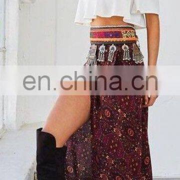 CH332 Cheap Price Sexy Side Slit Hippie Gypsy Boho Long Skirt