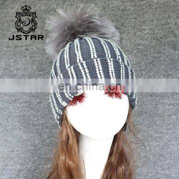 2017Women Winter Hats Beanies Knitted Cap Crochet Hat Rabbit Fur Pompons Ear Protect Casual Chapeu
