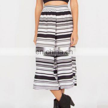 Latest Design Stripe High Waist Wide Leg Ladies Capri Trousers Lady Trousers