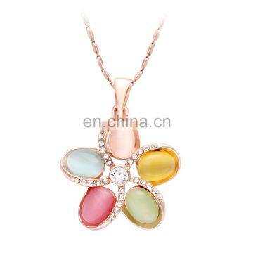 Hot Sale Beautiful Colorful Fenghua Shape Opal Rose Gold Pendant Necklace For Grils