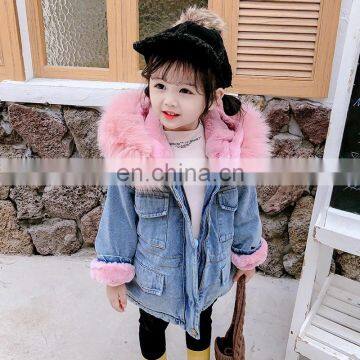 2020 Winter Children's Girls Fashion Warm Fur Denim Coat photo-3