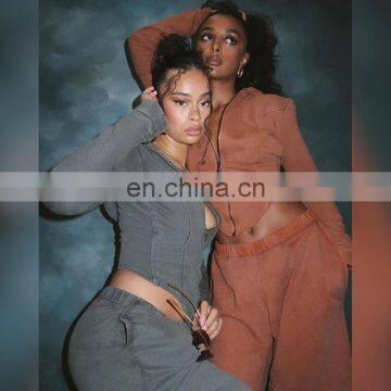 Women Sexy Long Sleeve Cardigan Hooded Top Jogger Pants Tracksuit Two Piece Set photo-5