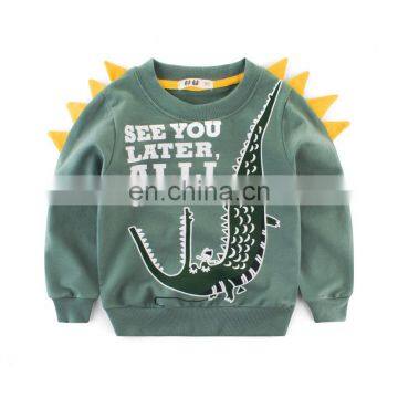 Custom Letter Printed Clothing Spring Sweater Fleece Male Cartoon Dinosaur Long Sleeve Crew Neck Pullover Sweatshirt