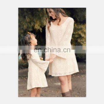 2019 New Fashion Autumn Women Dress Flutter Sleeve Fashion White Lace Mother Girls Dresses (this link for WOMAN)