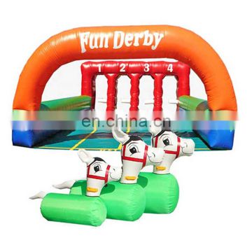 Outdoor movable inflatable ride playground, 3 horses fun derby family race ride facilities