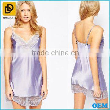 2015 latest v-neckline design lace trims sexy mature women sleepwear