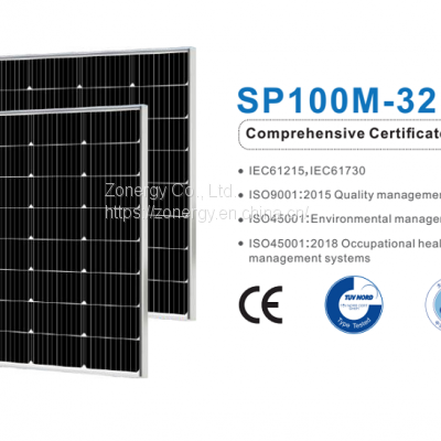 Zonergy 100w Solar Cells Panel Monocrystalline Mono PV Photovoltaic Module Power Oem Price