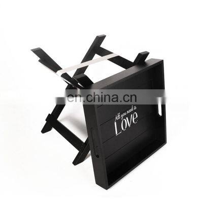 K&B Wholesale Custom Modern Luxury Black Wooden Ottoman Tray Serving Tray With Stand Bracket photo-3