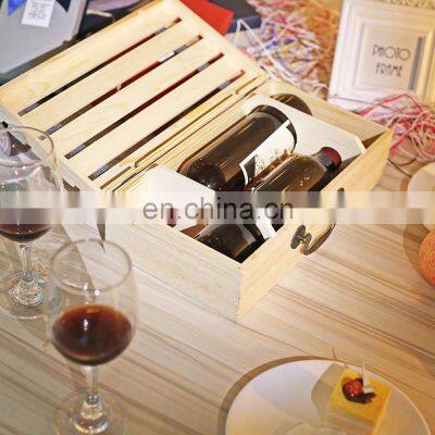 Handmade Vintage Natural Pine Wood Crate 2 Wine Bottle Travel Storage Box Carrying Display Case photo-3