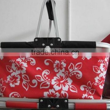 600D dotted fabric folding shopping basket collapsible picnic basket metal picnic basket