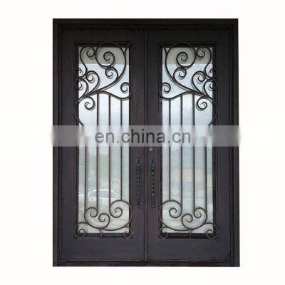 french front entrance gate security impact rain glass steel frame exterior popular swing wrought iron double doors with handles