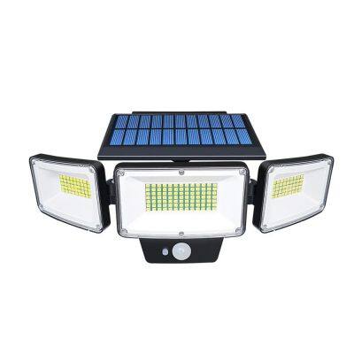 Modern IP65 Wall Mounted Solar Panel Powered LED Induction Garden Light Three-Sided PVC Lamp Body Outdoor Wall Lamps