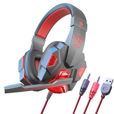 Comfort Tanned Leather 3.5mm 2.2m Cable RGB LED Light Gaming Headset Earphone Wired Super Bass Stereo Headphones photo-3