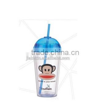 Reusable Plastic Double Wall Coffee Tumbler with Straw And Lip