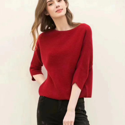Fashion Women′ Cashmere Sweater Three-Quarter Sleeves Red Cashmere Knitwear