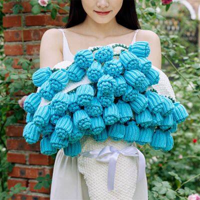 BLUE ROSE CROCHET FLOWER BOUQUET BLANKET GIFT