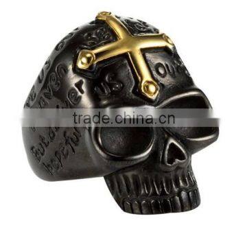 Gold Cross Skull Tatto Engraved Ring 316l Stainless Steel Men's Ring, Black Cross Skull Ring