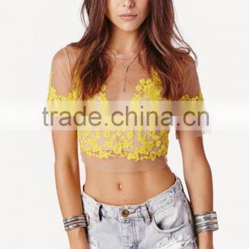 Designer Western Tops Images 2015 Wholesale Sheer Lace Net Crop Tops for Women photo-5