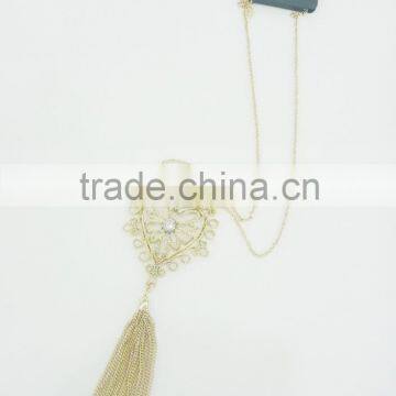 FACHION FILIGREE HEART PENDANT CHAIN TASSEL NECKLACE