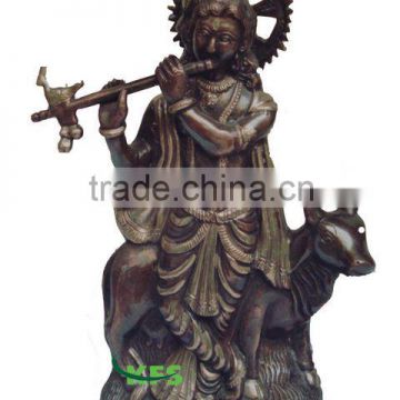 Bronze Shri Krishna with cow statue