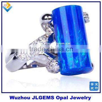 Sleepy Blue 9*18MM Cylindrical Opal Ring Fashion 925 Sterling Silver Jewelry Royal Ring