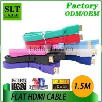 SLT 1.5M Flat HDMI Cable Male to Male 1.4v Support Ethernet 3D 4K 1080p For HDTV Projector