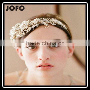 2015 Hot Sale Handmade Rhinestone Golden Flower Hair Band Hair Accessories for Women